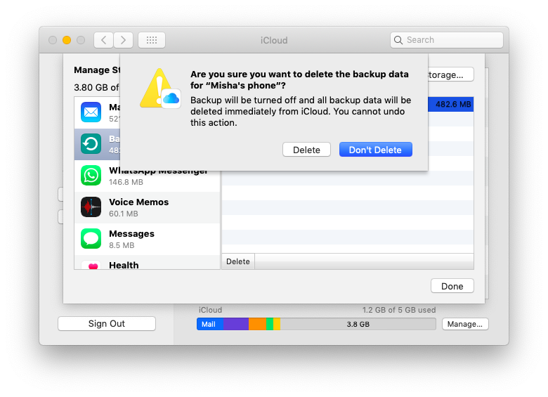 удалить резервную копию iCloud iOS Mac