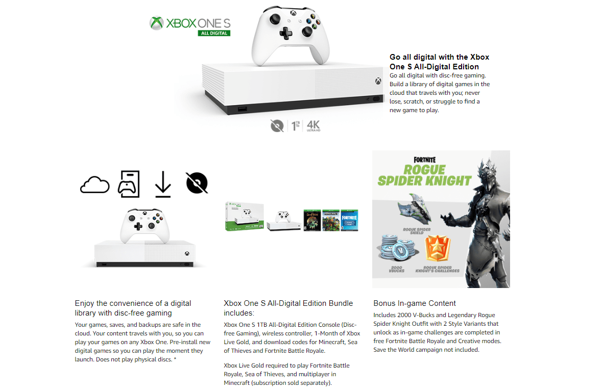 новый Fortnite Xbox One S Bundle - набор из кожи негодяев-пауков