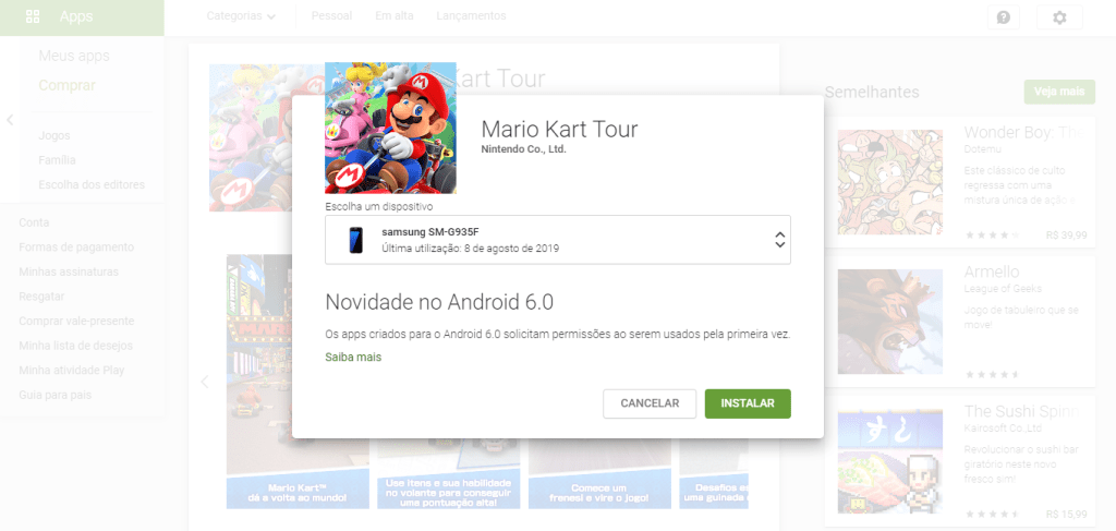 Установка Mario Kart Tour на устройствах Android.