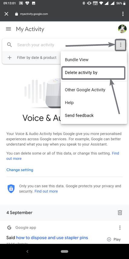 Удаление всех ваших голосовых записей, которые Google