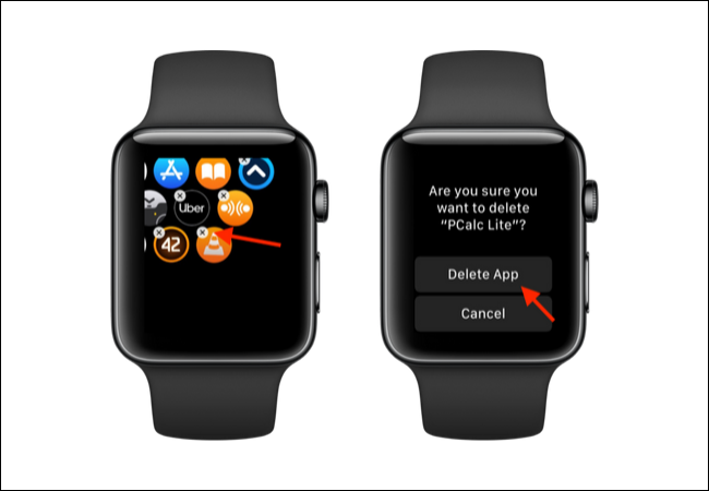 Нажмите на кнопку X, а затем кнопку Удалить, чтобы удалить приложение из Apple Watch