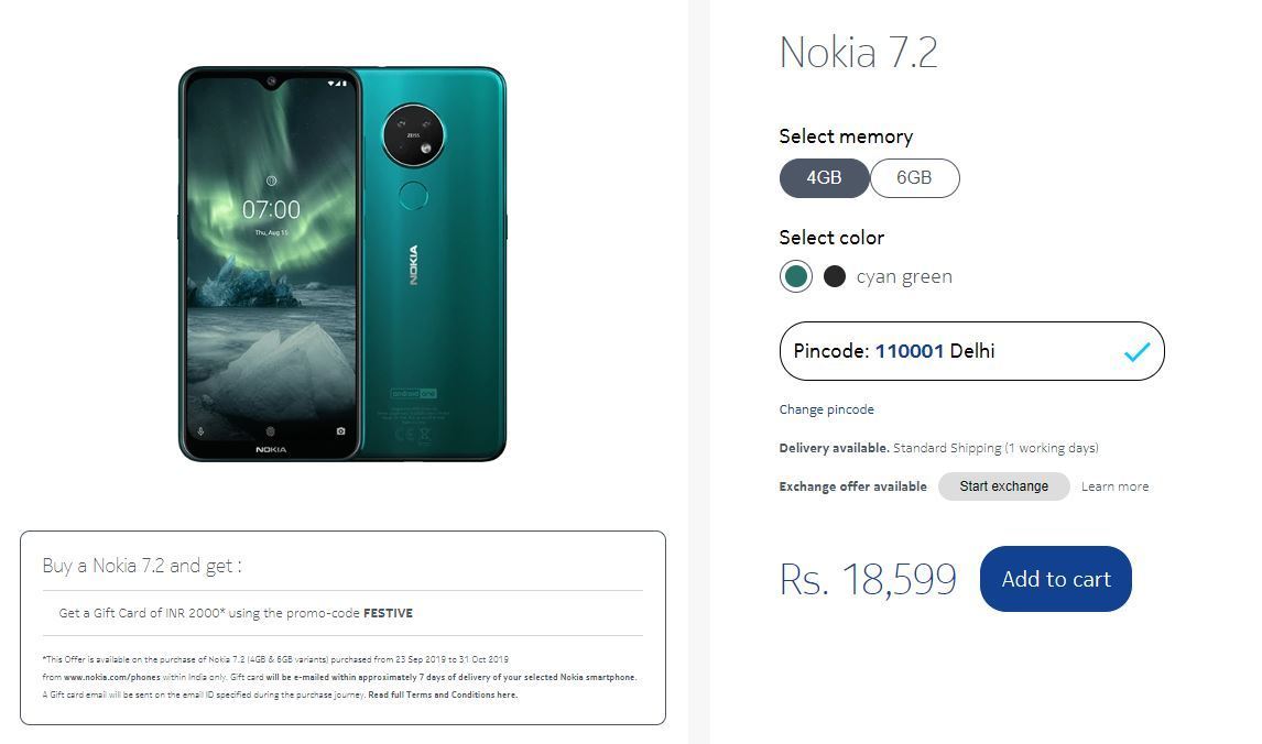 Nokia 7.2 в Cyan-Green и Charcoal теперь доступна в Индии с доставкой в ​​течение 1 дня