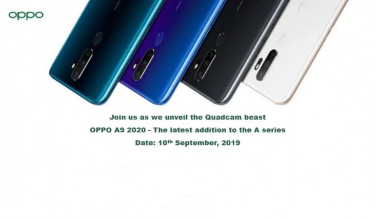 Oppo A9 2020 подтвержден к запуску в Индии 10 сентября