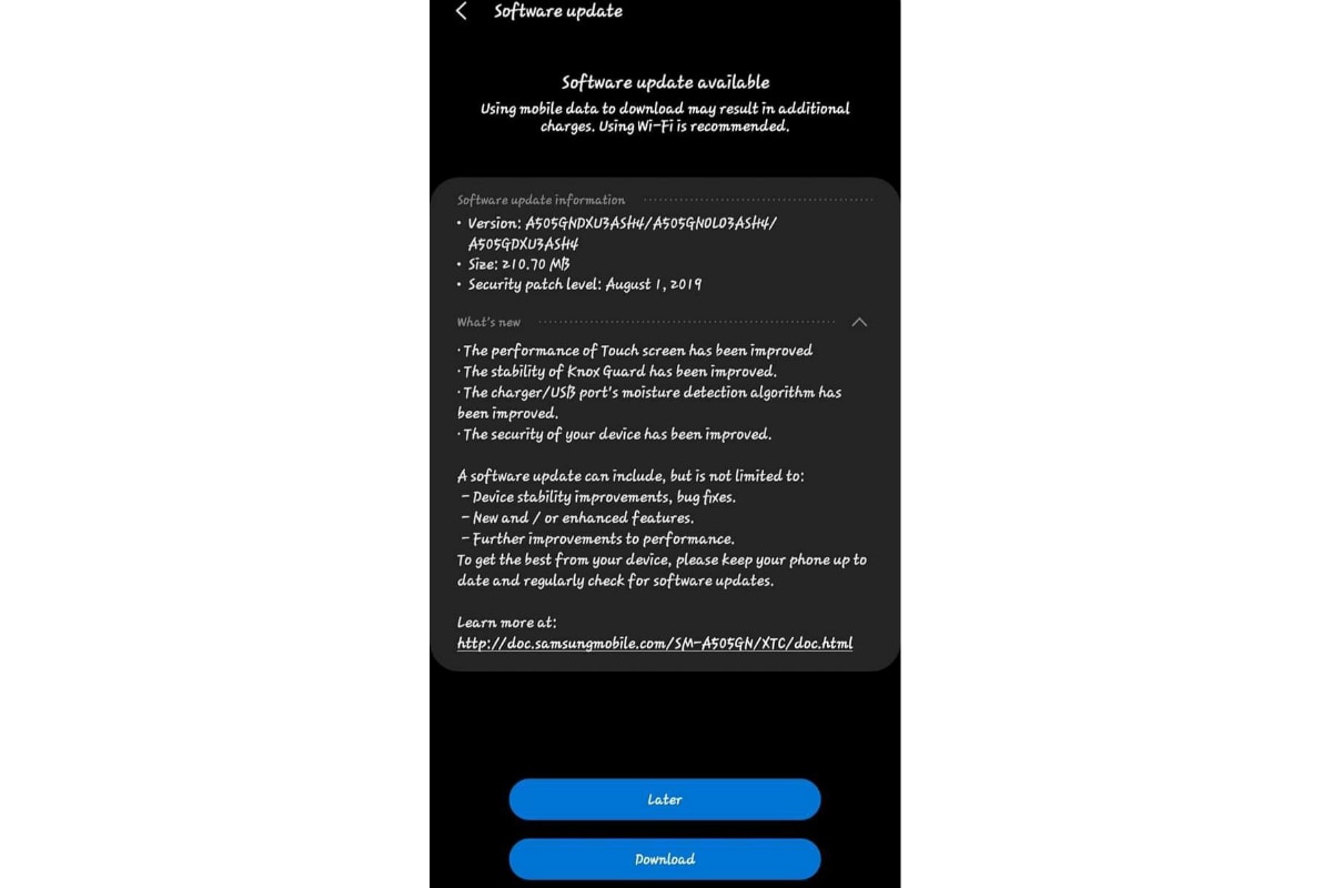 Samsung Galaxy S50 Обновление программного обеспечения Влажность Алгоритм Обновление TizenHelp Samsung Galaxy A50