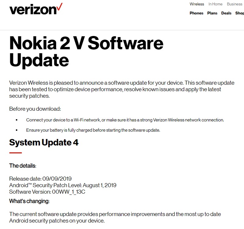 Verizon выпустила обновление системы 4 для Nokia 2V 1