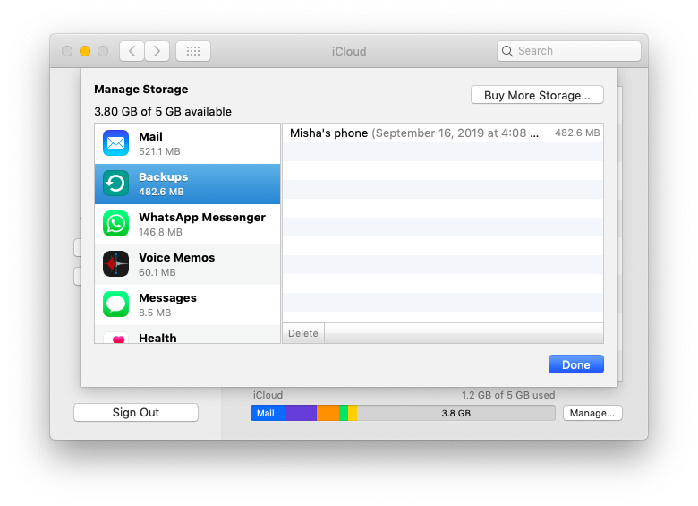 устройства хранения данных iCloud Mac