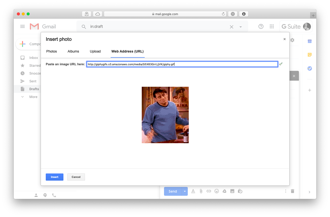 GIF Вставить Gmail Mac электронной почты