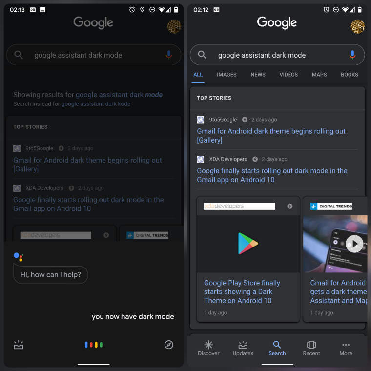 Темный режим для Google App и Assistant начинает внедряться