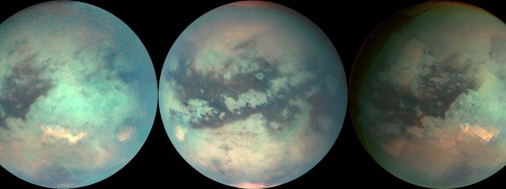 Космический зонд NASA Cassini использовал инфракрасный свет, чтобы просматривать туманную атмосферу Титана и проводить приблизительные измерения его поверхности.