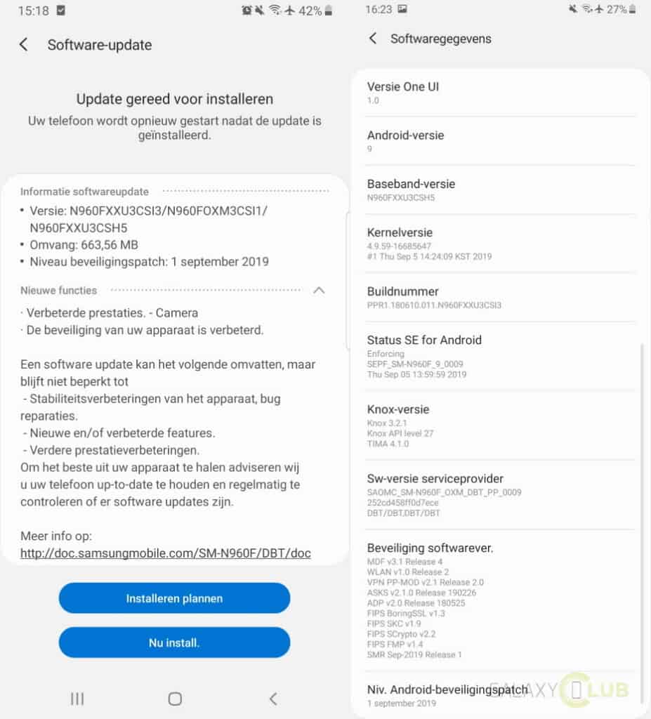 обновление Galaxy Note 9 сентябрь 2019 года журнал изменений n960fxxu3csi3