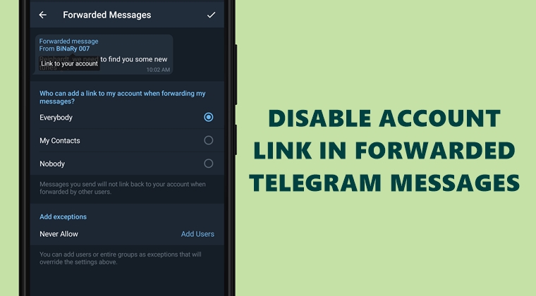 Как отключить ссылку учетной записи Telegram в пересылаемом сообщении