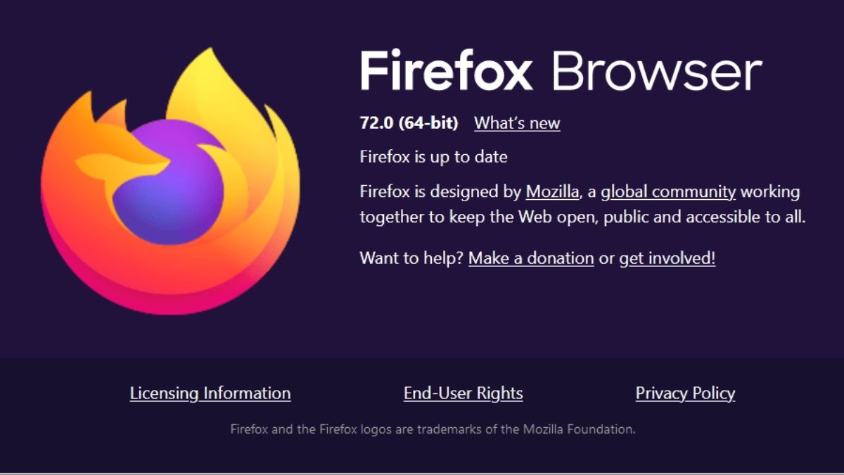 Mozilla Firefox Version 72.0