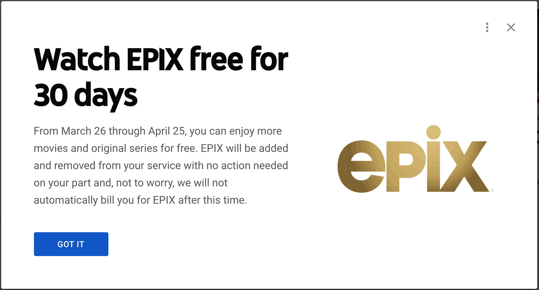 YouTube Телевидение дает всем EPIX бесплатно на 30 дней