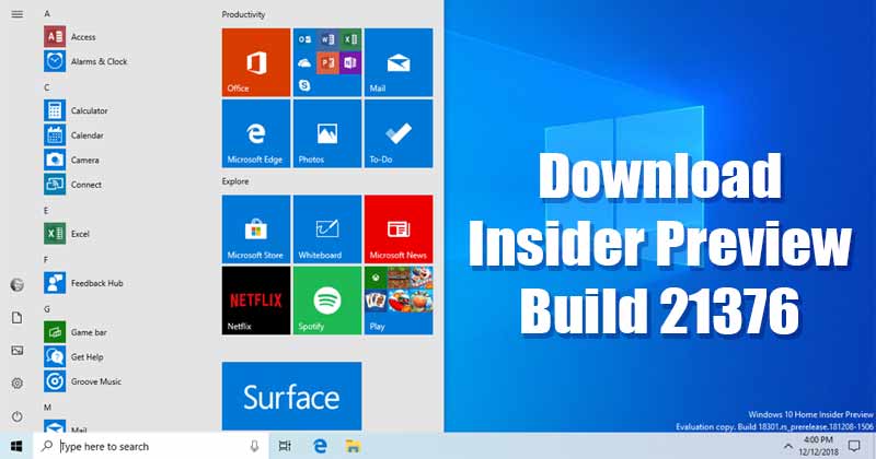 Скачать Windows 10 Insider Preview Build 21376 (Полная информация)