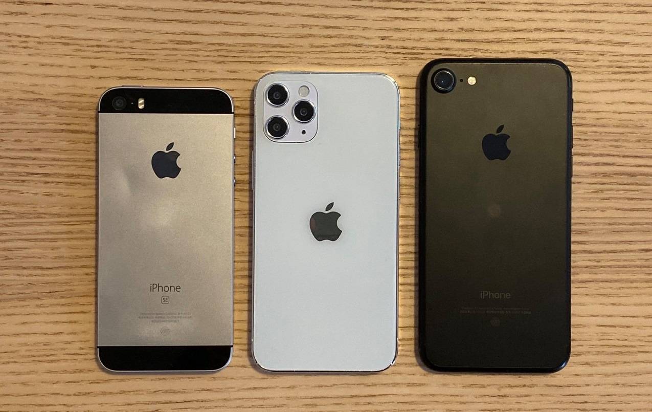 Сравнение размеров iPhone 12: 5,4-дюймовый iPhone 12, iPhone 7 и iPhone SE
