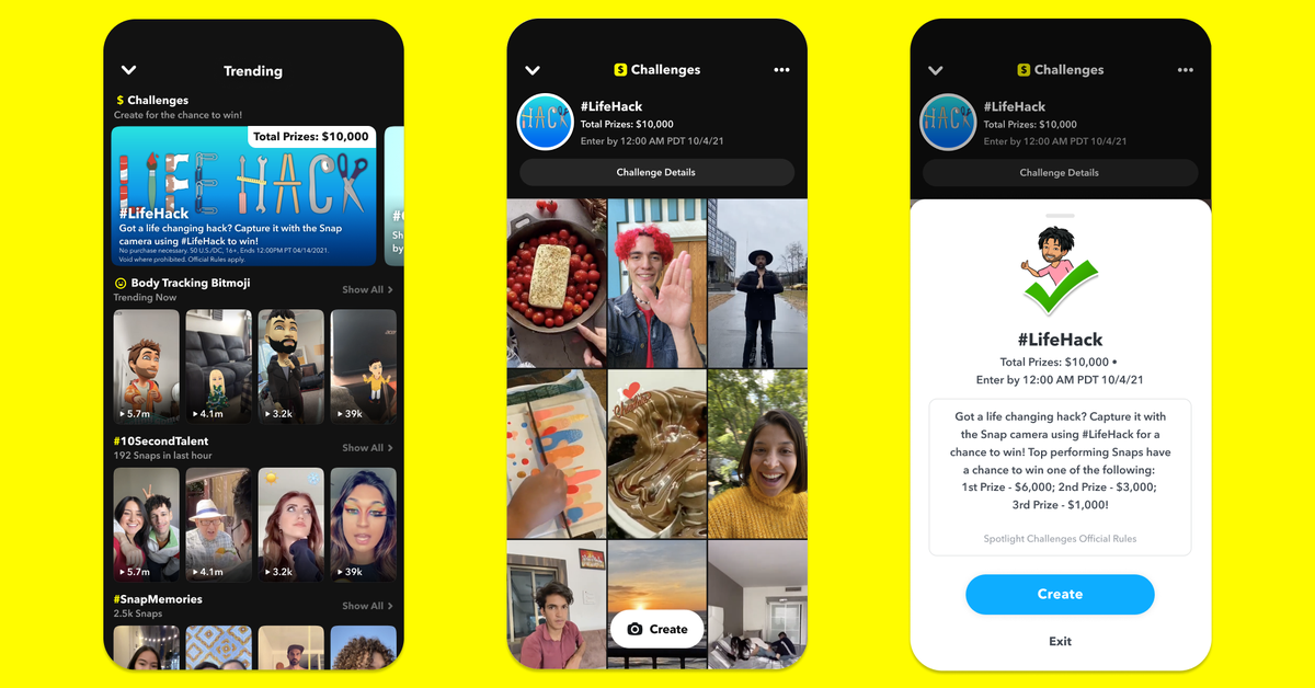 Snapchat добавляет «вызовы» своим конкурентам в TikTok с денежными призами