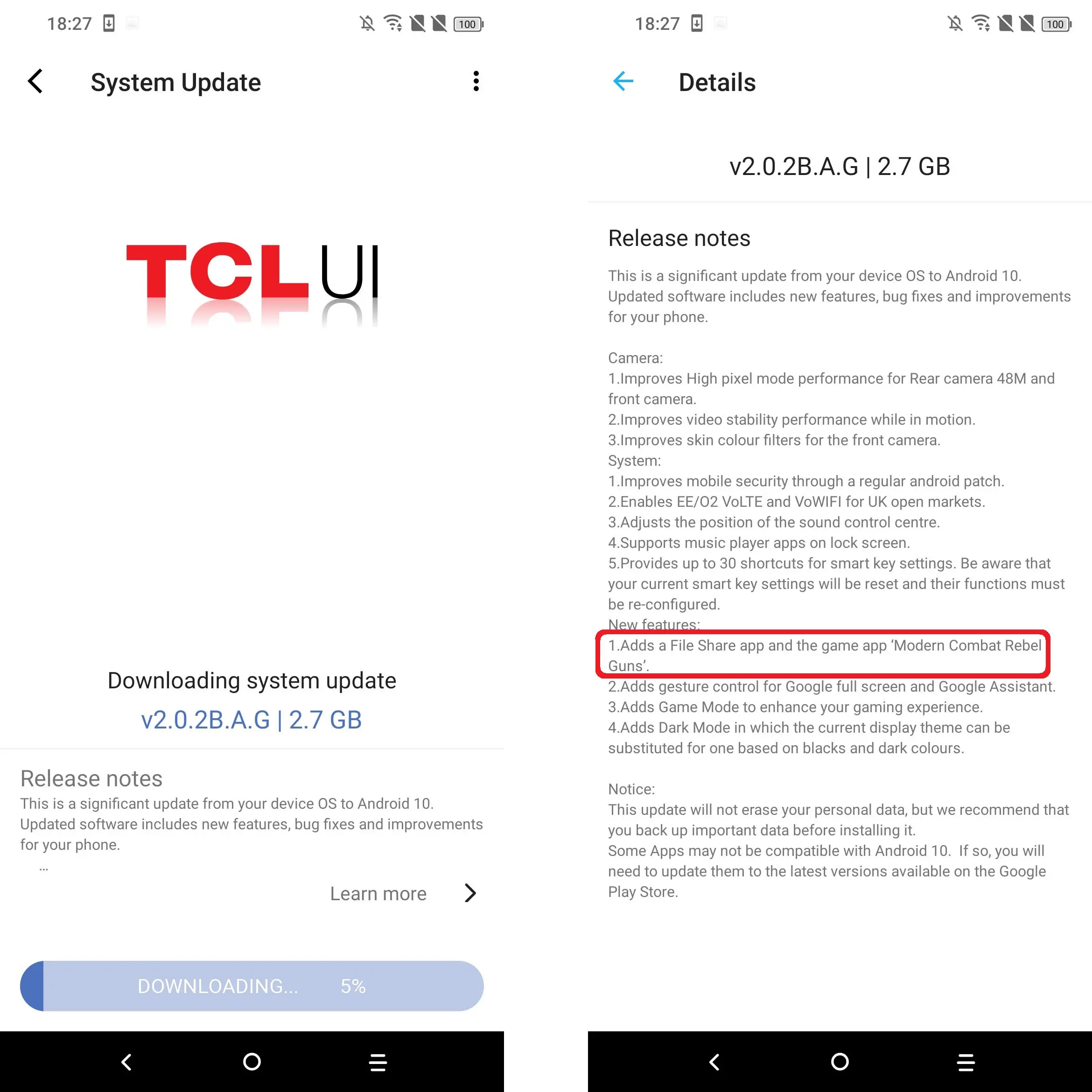 Обновление Android 10 для TCL Plex идет с игрой 1