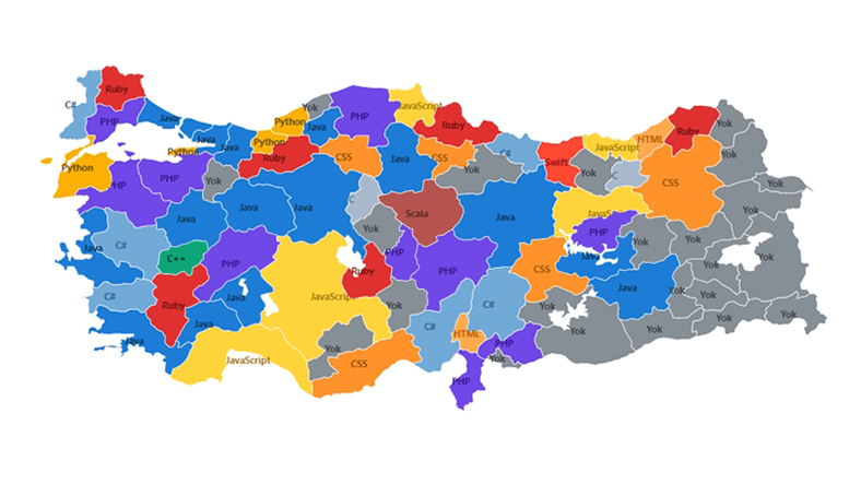Какой язык программного обеспечения используется в каком городе Турции?