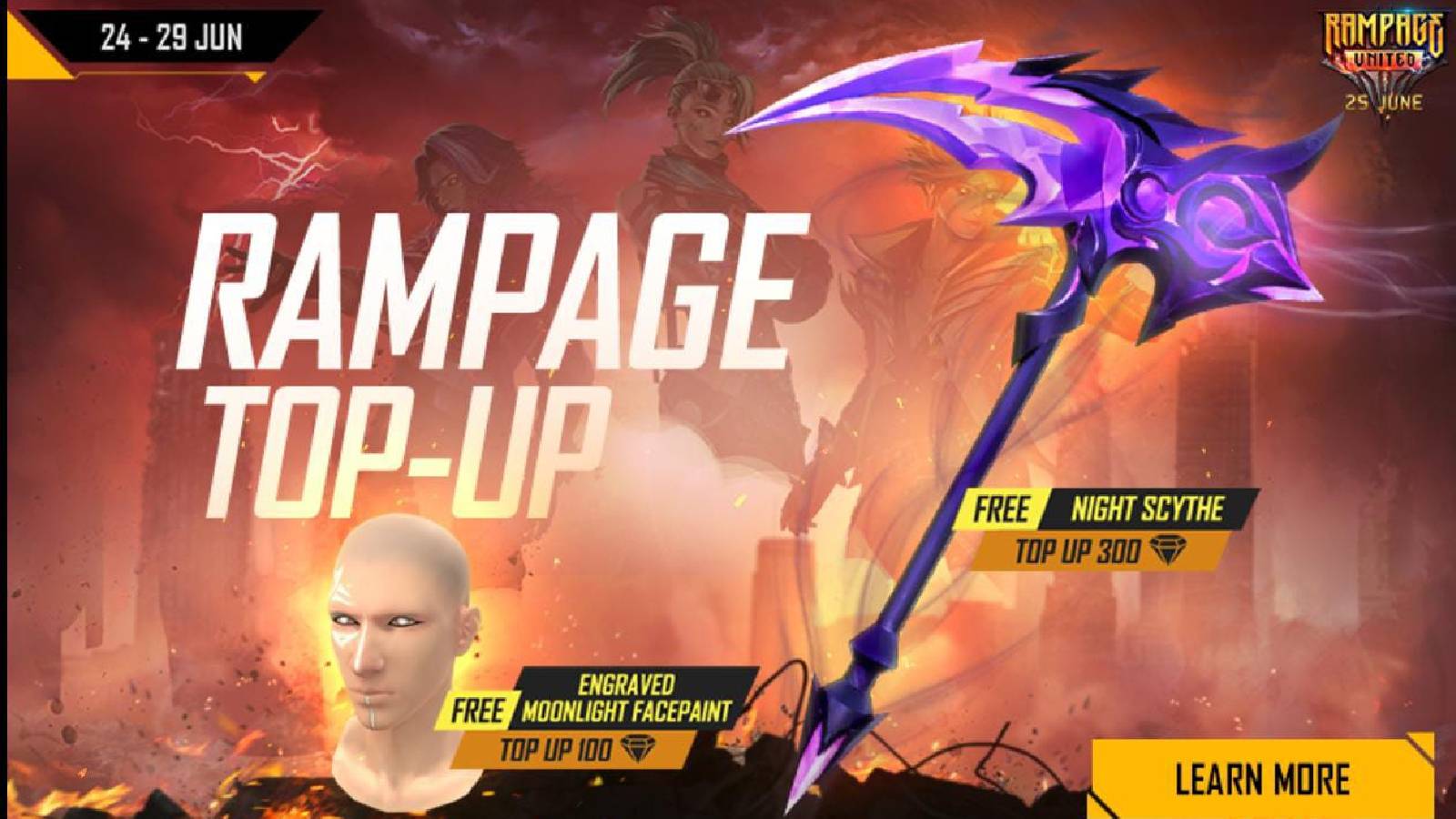 Бесплатное событие пополнения баланса Fire Rampage: получите эксклюзивную раскраску для лица «Ночная коса» и «Лунный свет».