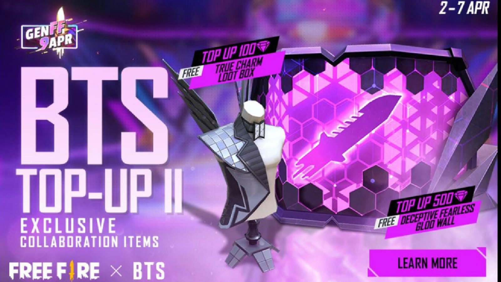 Free Fire X BTS Top-Up 2: получите бесплатный эксклюзивный ящик с сокровищами True Charm и окраску стены Gloo.